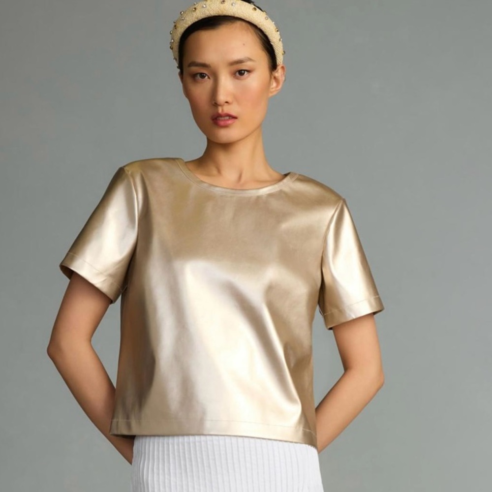 Anthropologie Porridge Collin Faux-Leather Short-Sleeve Top